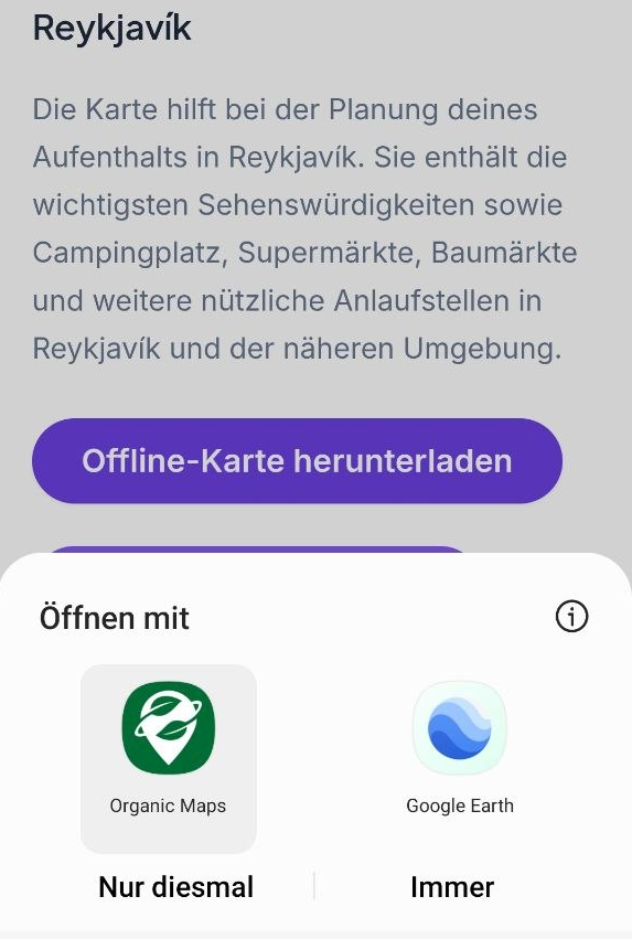 Auswahl von Organic Maps zum Öffnen der Kartendatei